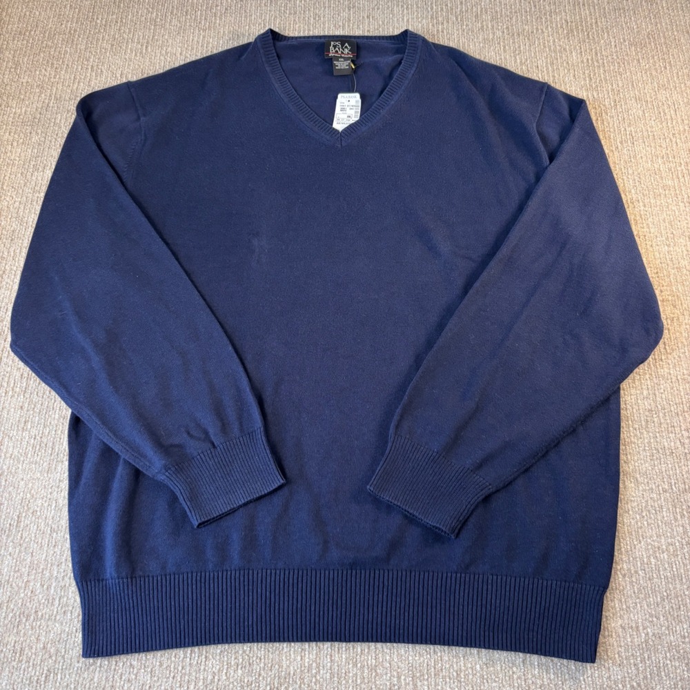 Jos.‎ A. Bank Signature Collection Navy Blue Pima Cotton V-Neck Sweater XXL NEW